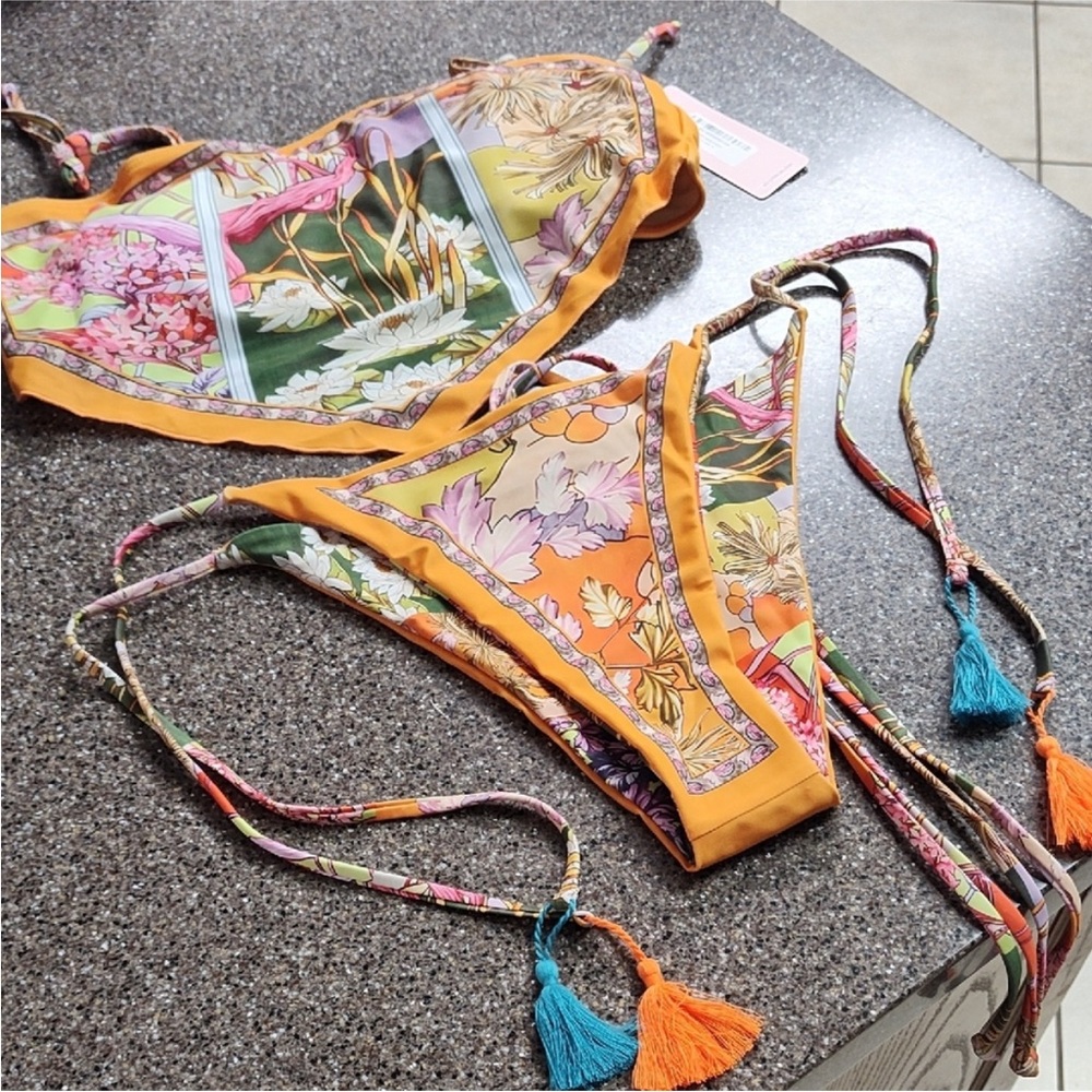Orange and Pink Tropical Bikini Set